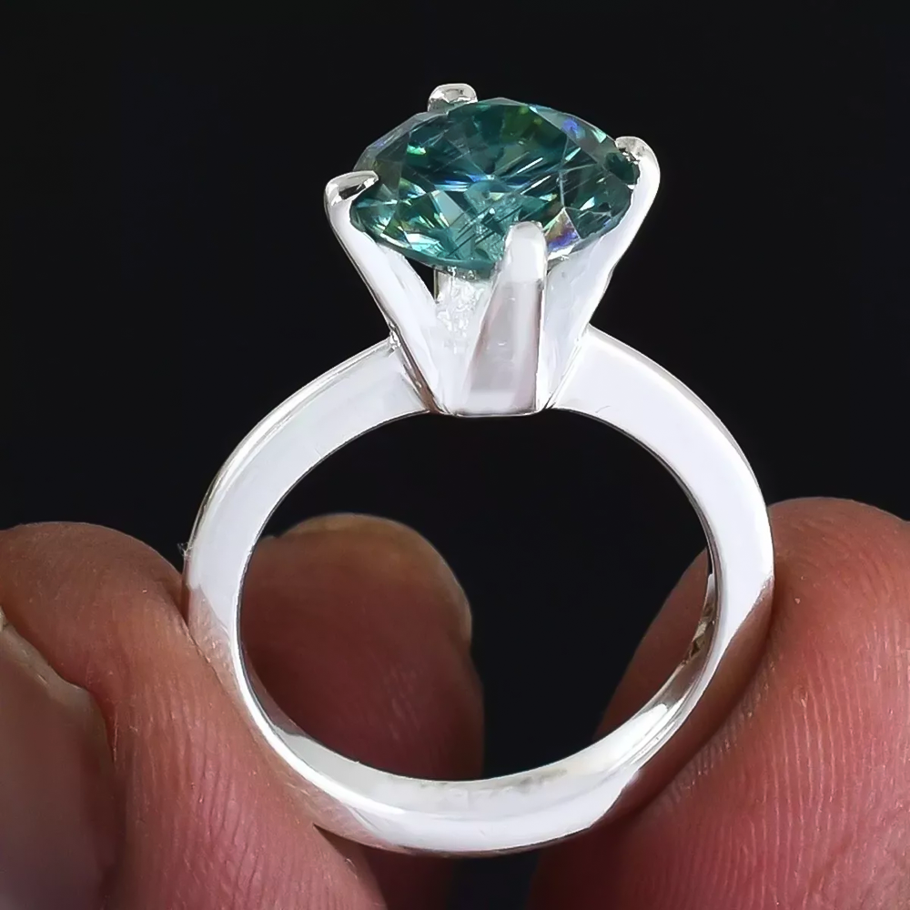 2.50 ct DEW Certified Gold Vermeil Certified Blue Moissanite Solitaire Ring