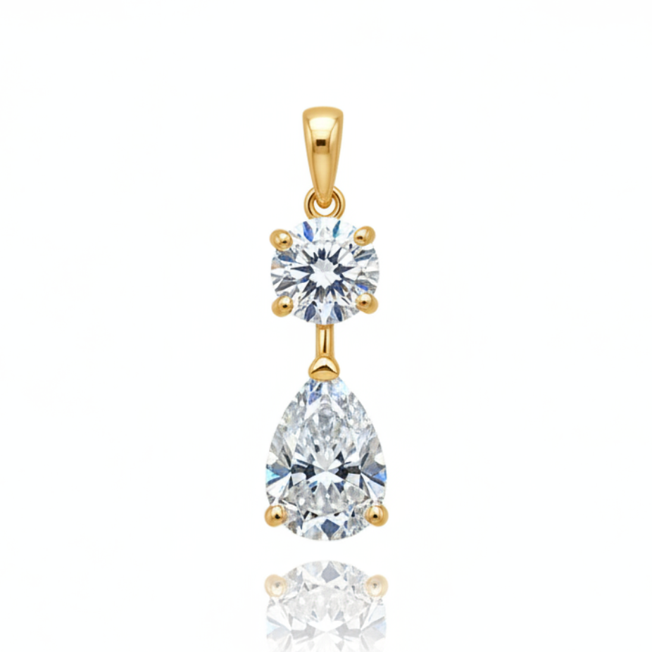 Beautiful 3 ct DEW Certified Round Cut White Moissanite Pendant In 18K Gold Plated Verm 18K Gold Plated