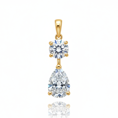 Beautiful 3 ct DEW Certified Round Cut White Moissanite Pendant in 18K Gold Plated Vermeil