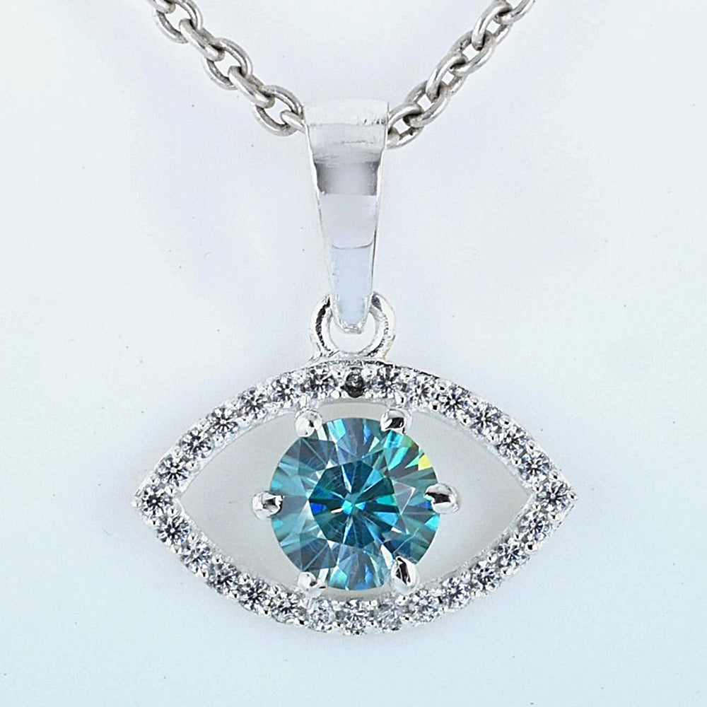 1.20 ct DEW Blue Moissanite Tear Drop Pendant In 18K Gold Vermeil