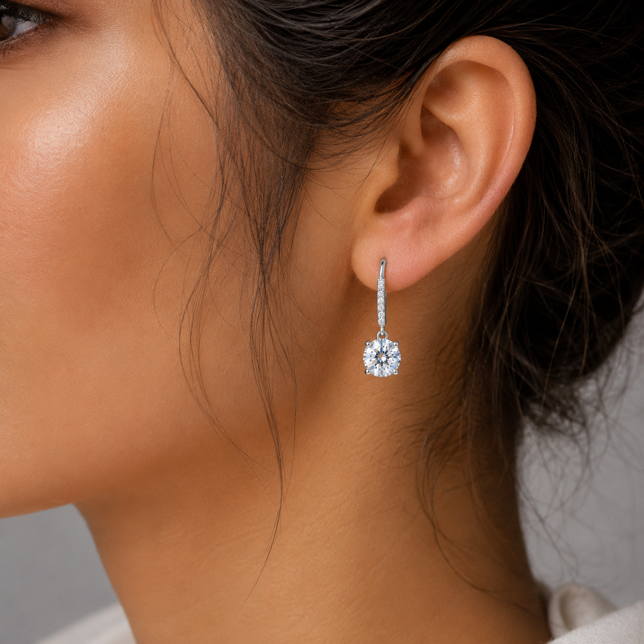 8.00 ct DEW Certified White Moissanite Dangler Earrings In Gold Vermeil