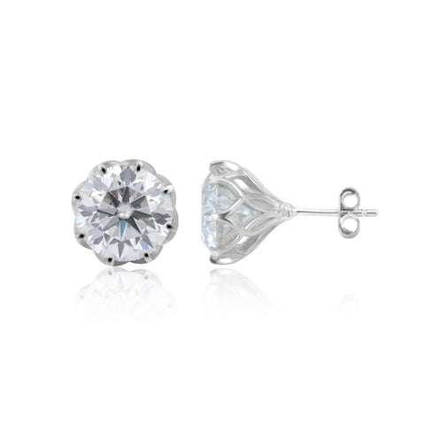 12.00 ct DEW Certified Moissanite Solitaire Stud Earrings In Gold Vermeil