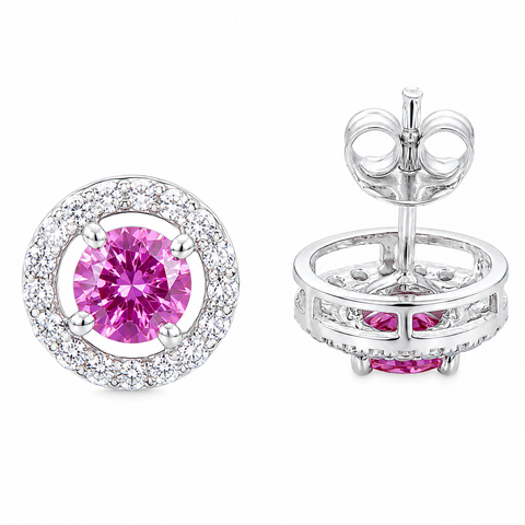 2.00 ct DEW Certified Pink Moissanite Solitaire Studs in Gold Vermeil For Wife