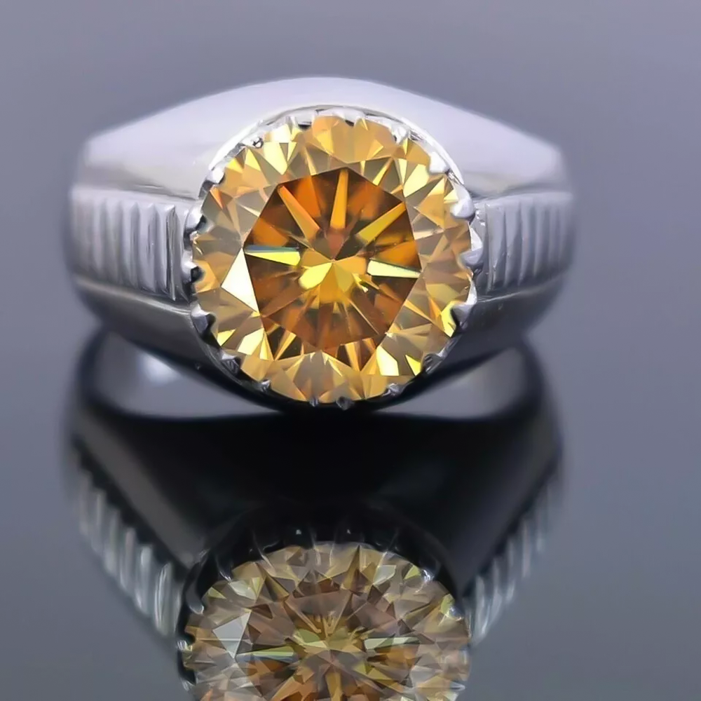 5.15ct DEW Champagne Moissanite Round Solitaire Ring