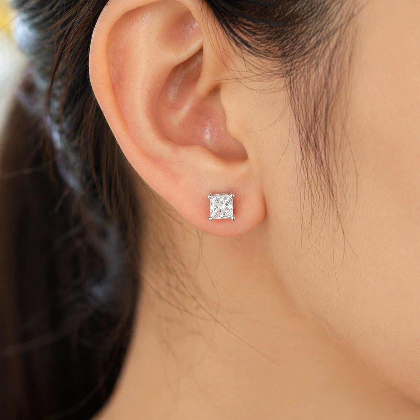 4.00 ct DEW Certified Princess Cut Moissanite Stud Earrings Gold Vermeil For Sis