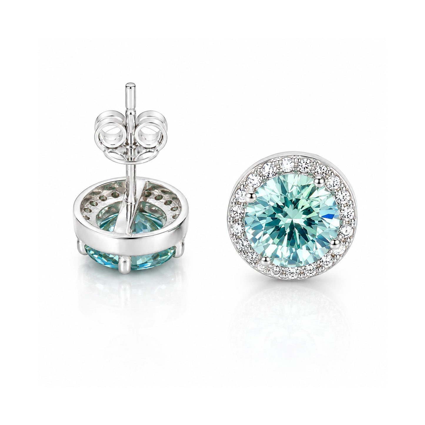 2.00 ct DEW Certified Blue Moissanite Solitaire Studs in Gold Vermeil For Gift