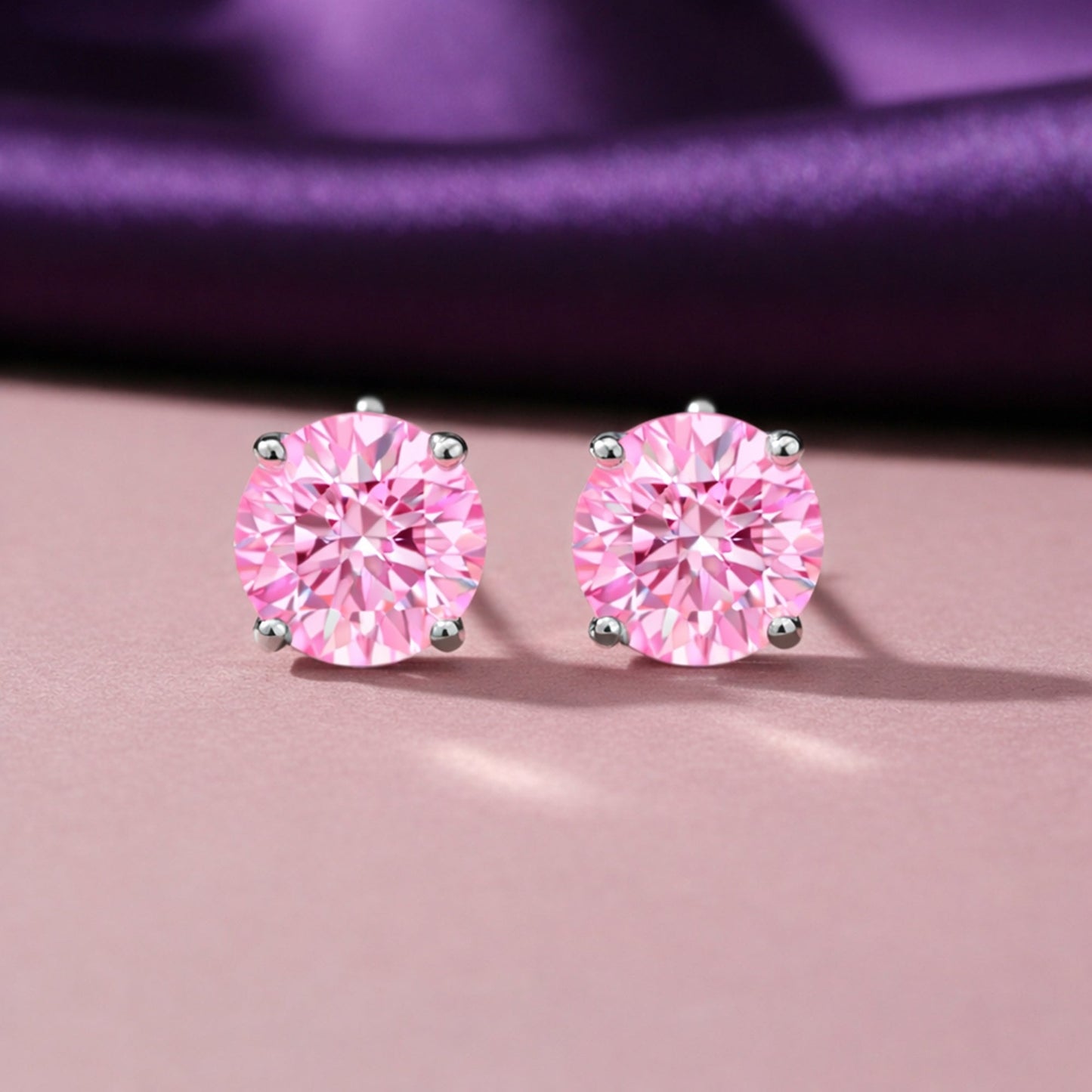 4.00 ct DEW Certified Pink Moissanite Solitaire Stud Earrings with Gold Vermeil