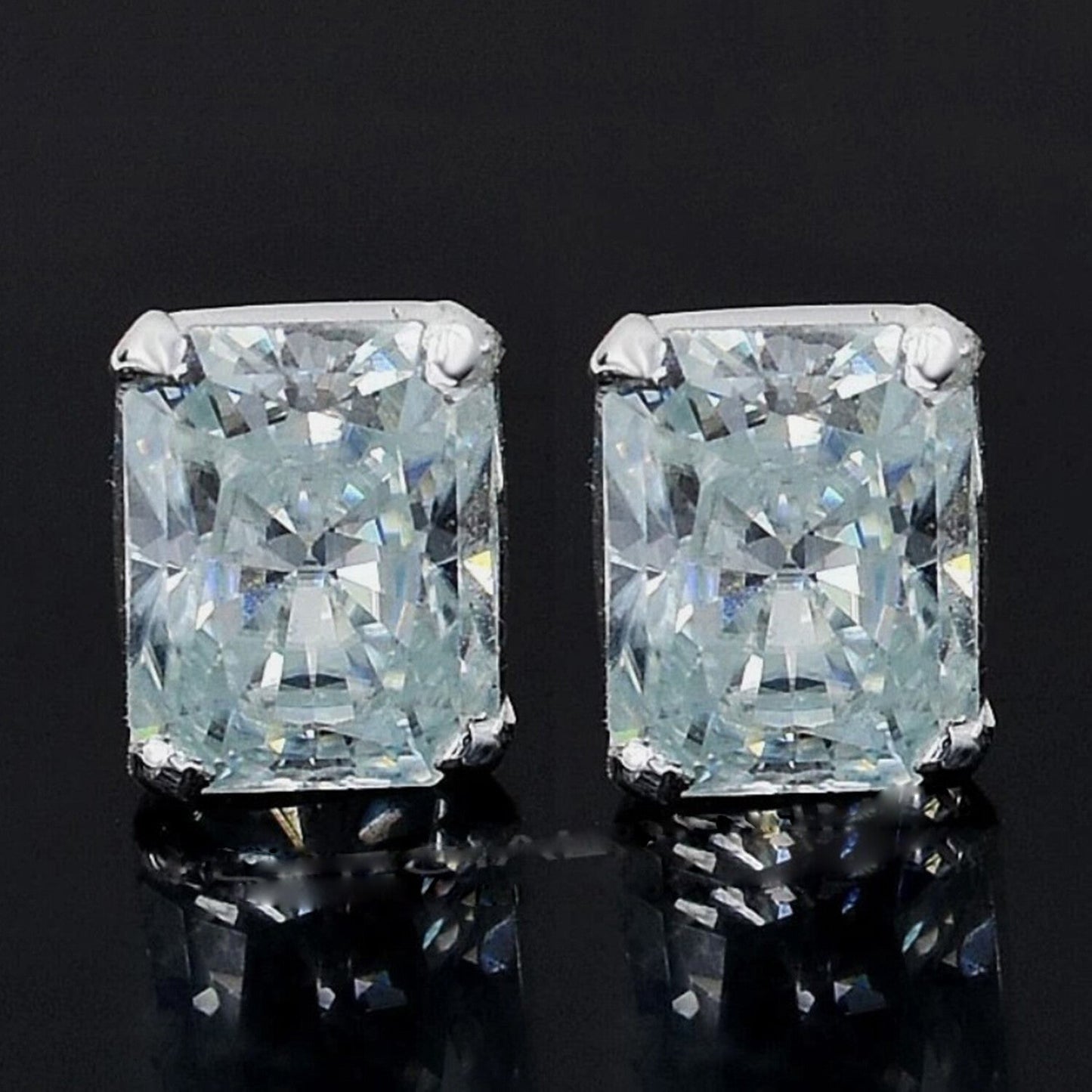 6 ct DEW Certified Radiant Cut White Moissanite Solitaire Studs In Gold Vermeil