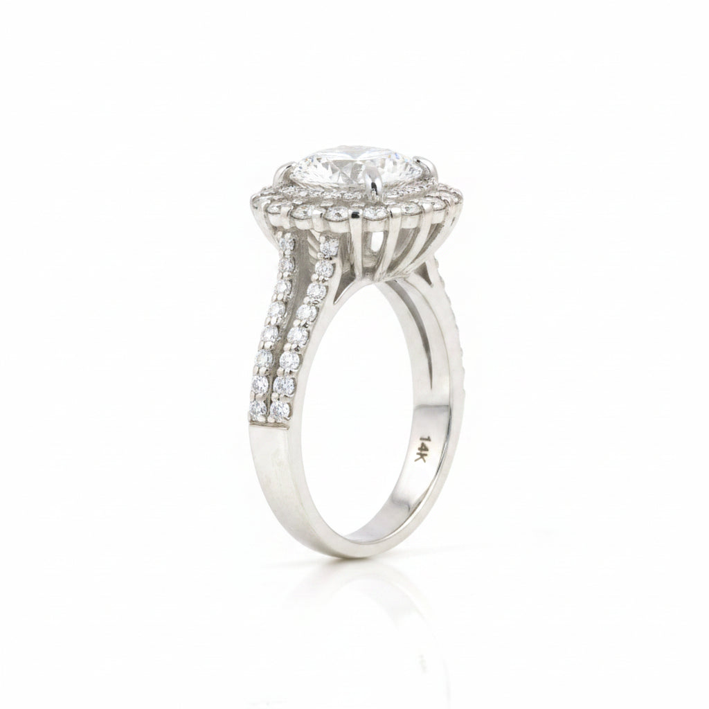 9.8ct DEW White Moissanite Round Solitaire Ring
