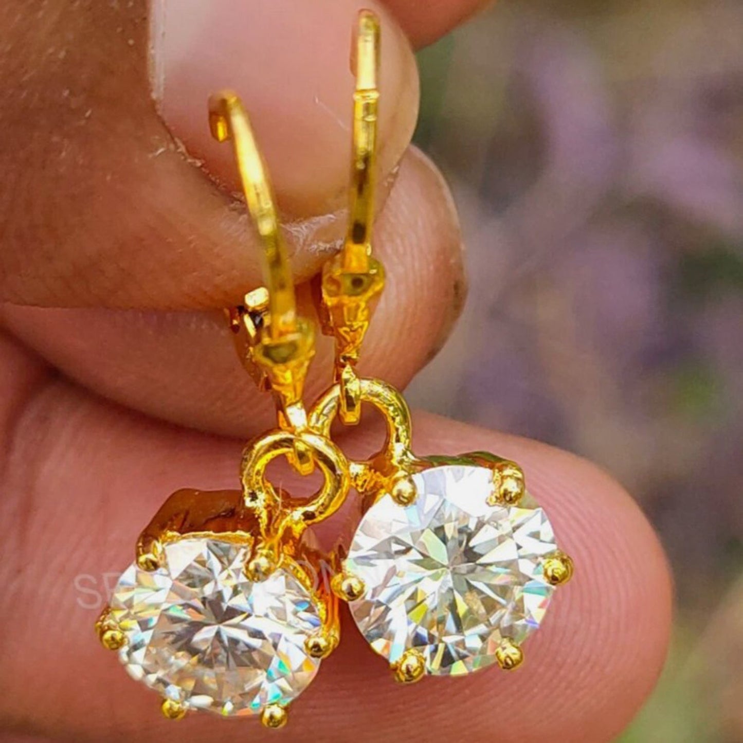4.00 ct DEW Certified White Moissanite Round Cut Earrings In Gold Vermeil