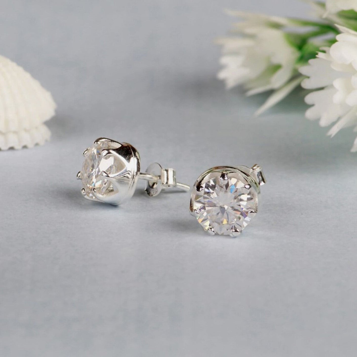 6 Ct Certified White Moissanite Solitaire Studs Round Cut In Gold Vermeil - GEMHUB