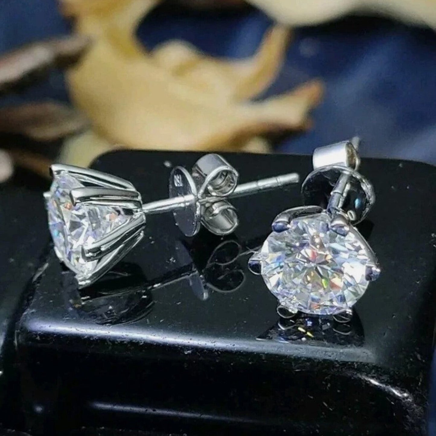 White Moissanite 10 Ct Round Cut Certified Earrings In Gold Vermeil - GEMHUB