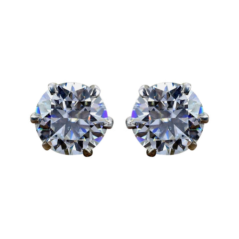 12 ct DEW Certified White Moissanite Solitaire Studs Round Cut In Gold Vermeil