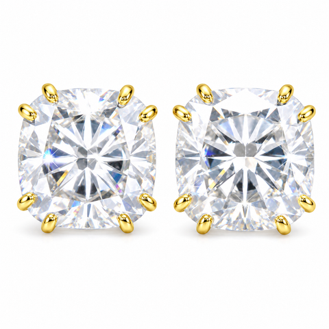 5 ct DEW Certified Cushion Cut Moissanite Solitaire Studs In Gold Vermeil