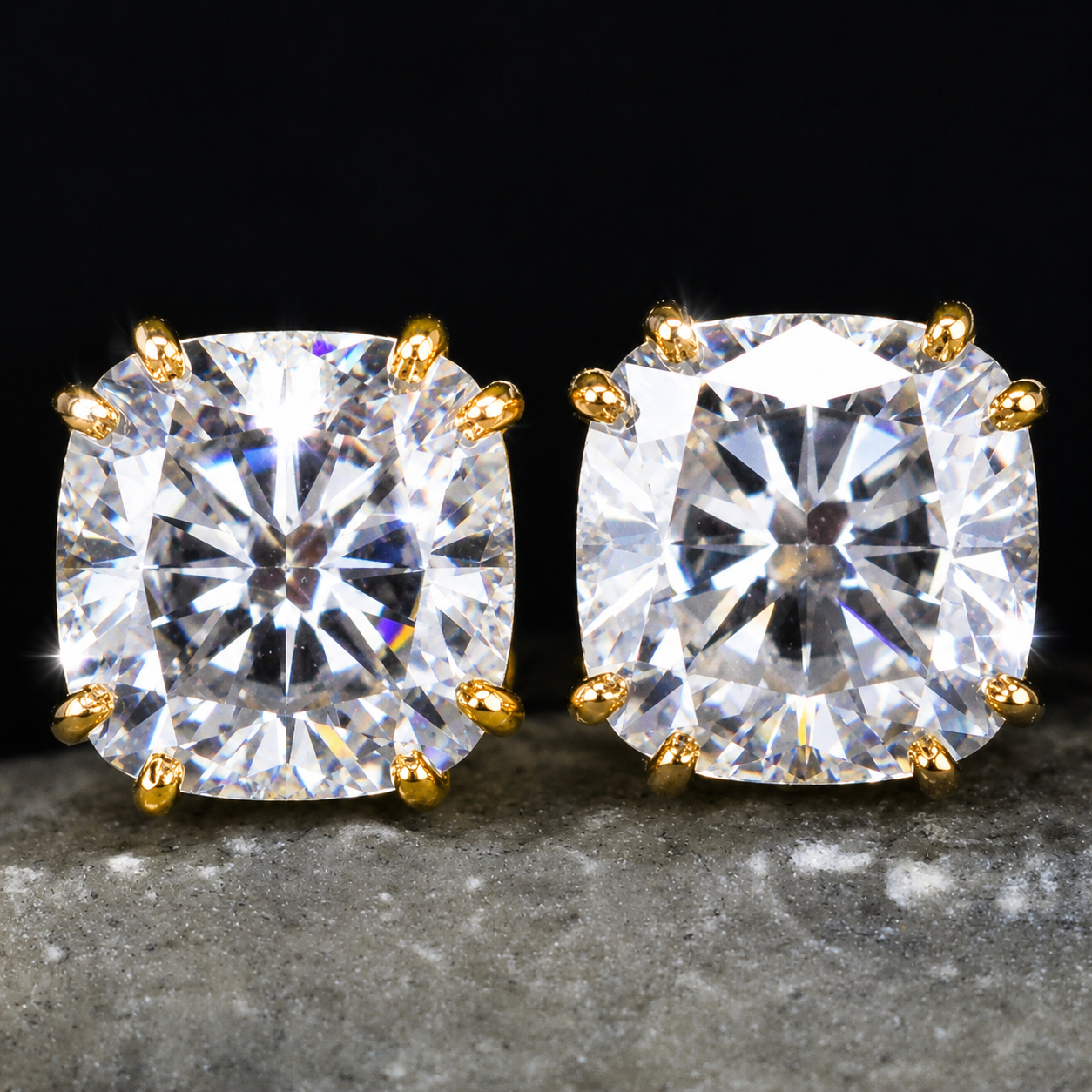 5 ct DEW Certified Cushion Cut Moissanite Solitaire Studs In Gold Vermeil