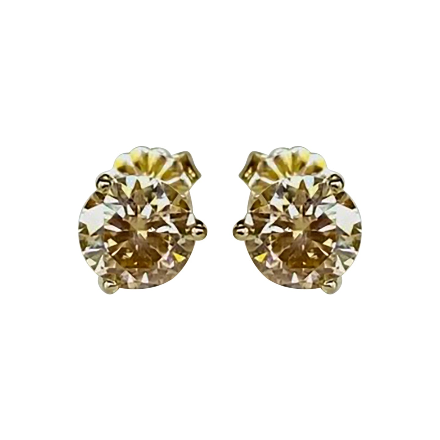 4 ct DEW Certified Champagne Moissanite Solitaire Studs In Gold Vermeil