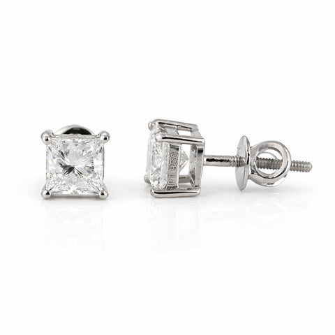 4 carat princess cut lab-grown diamond stud earrings in platinum, F/VS1 clarity