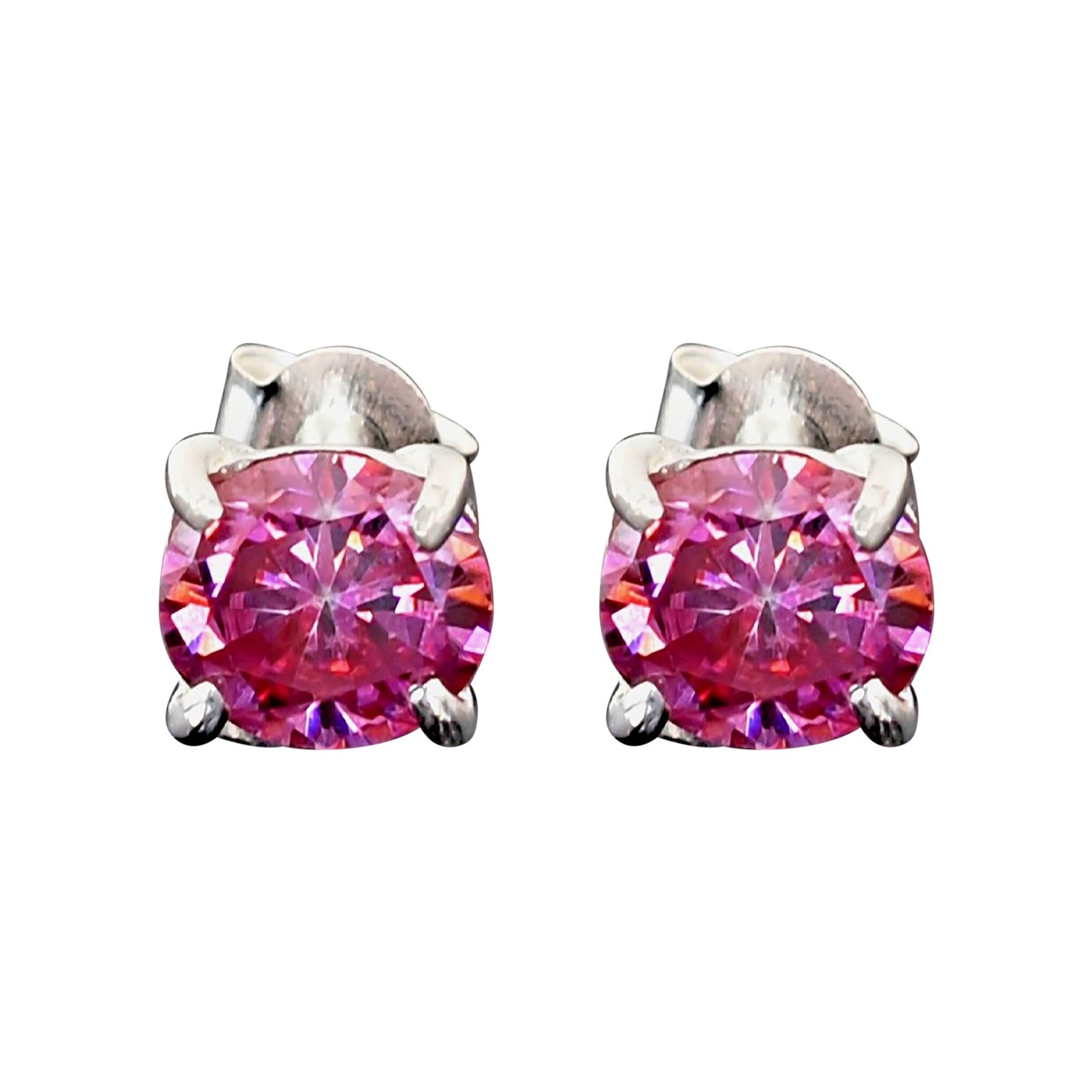 3 ct DEW Certified Pink Moissanite Solitaire Studs In Gold Vermeil For Wife