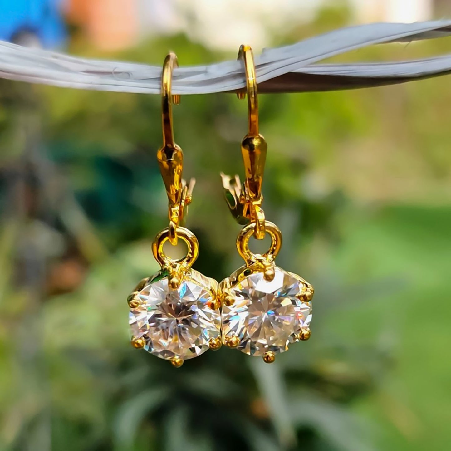 4.00 ct DEW Moissanite Solitaire Dangler Earrings Yellow Finish In Gold Vermeil