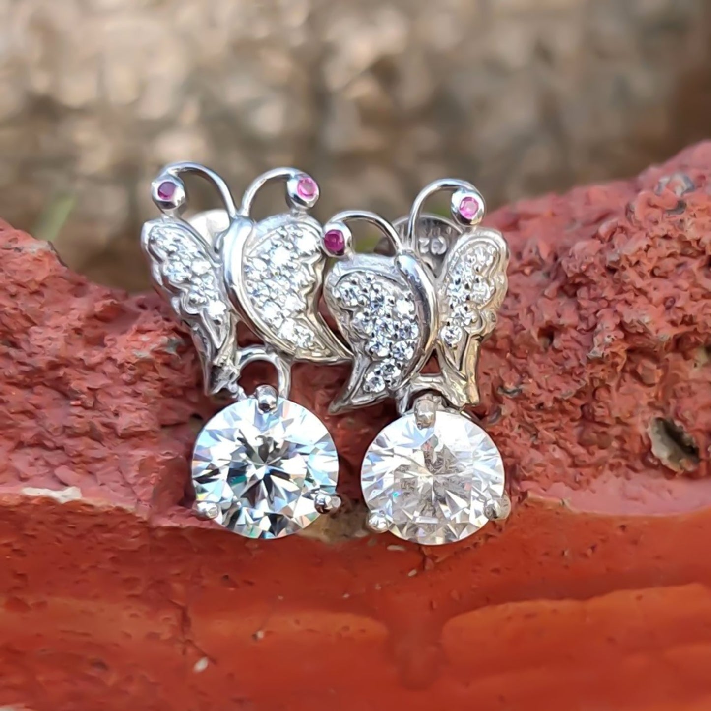 Certified 5.00 ct DEW Moissanite Solitaire Butterfly Studs earrings Gold Vermeil