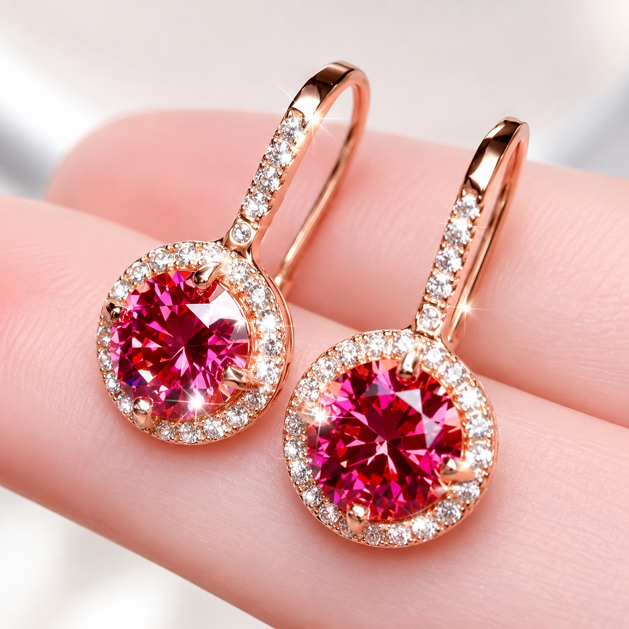 Moissanite 4 ct DEW Certified Pink Moisanite Solitaire Earrings in Gold Vermeil For Aniversary