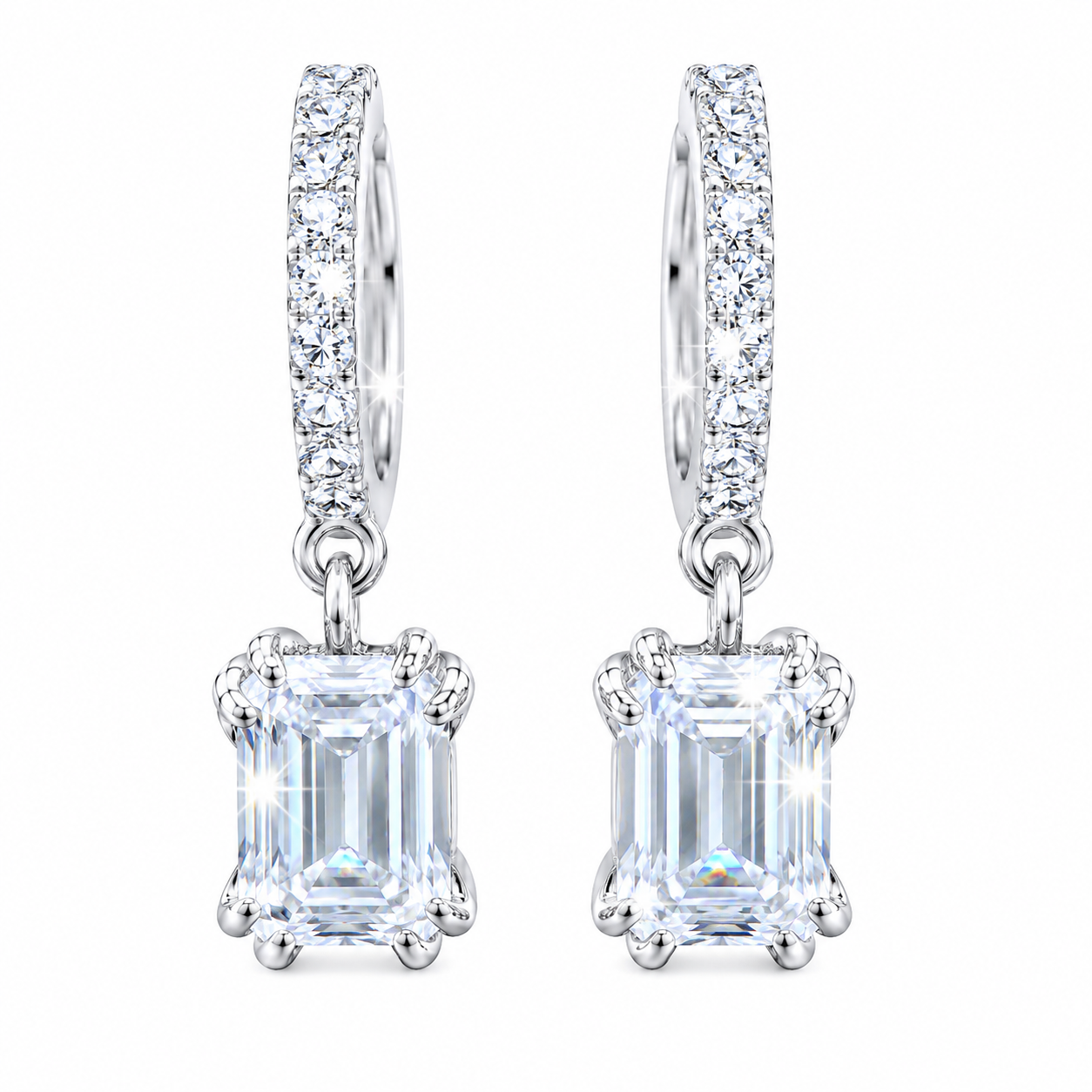 5 ct DEW White Moissanite Solitaire Earrings With Accents In Gold Vermeil