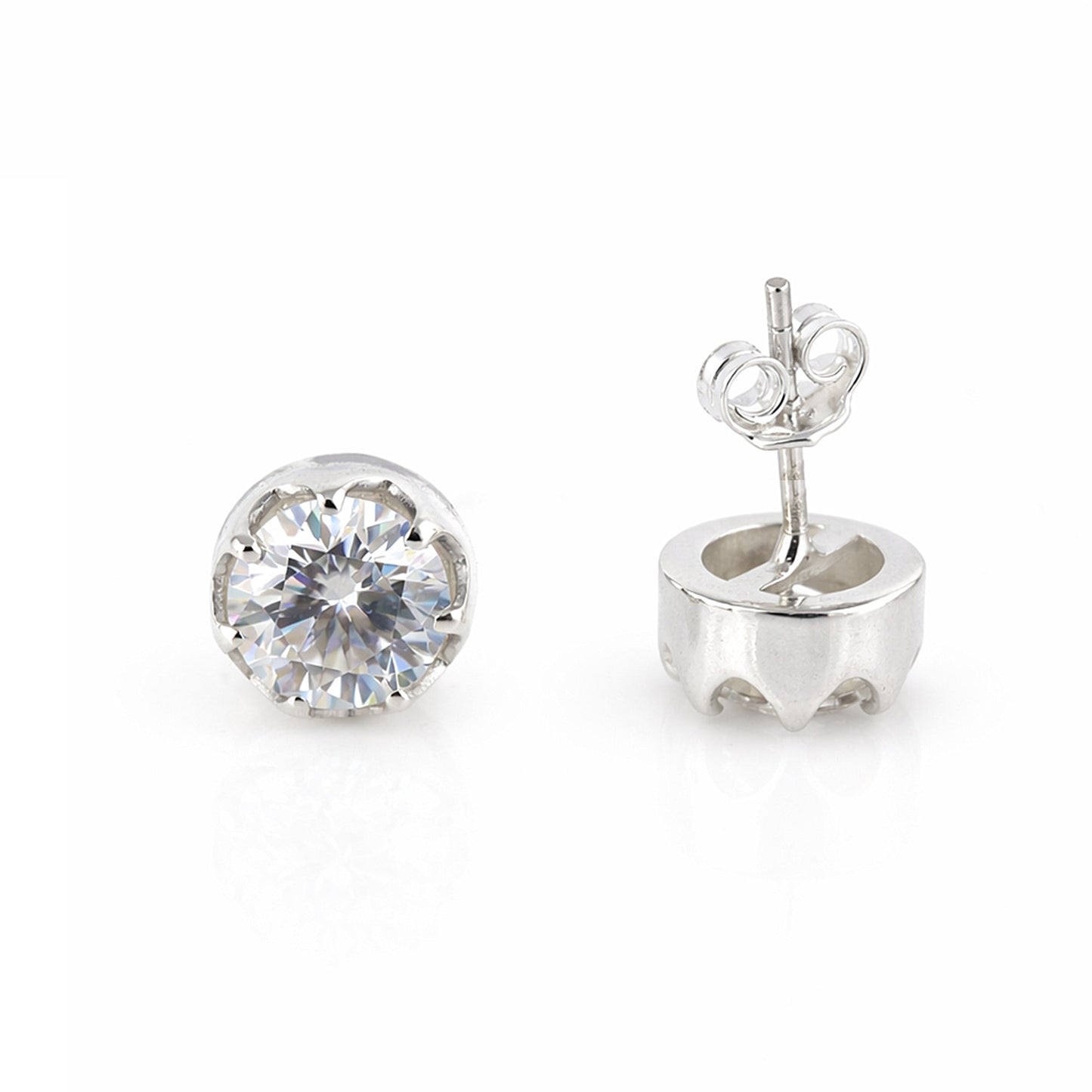 6 ct DEW Certified Round Cut White Moissanite Solitaire Studs In Gold Vermeil