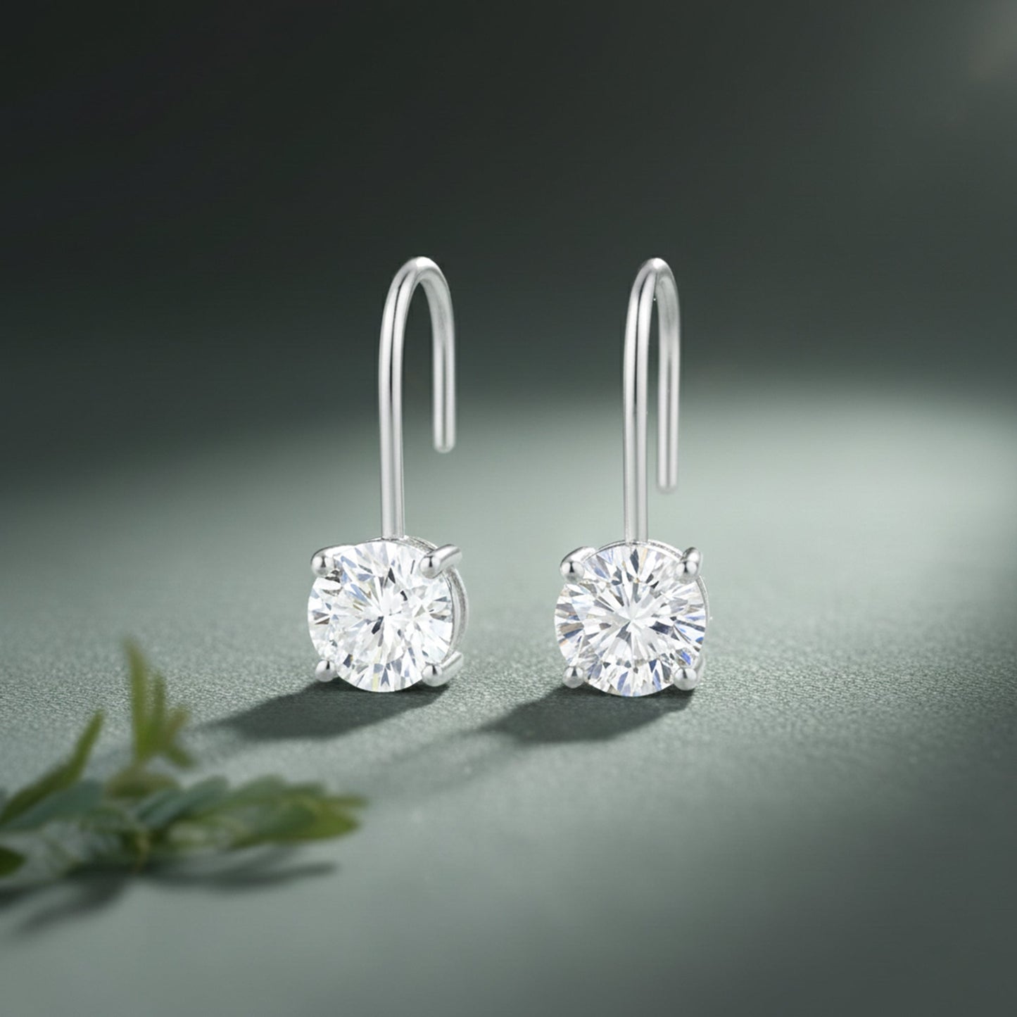 10 ct DEW White Moissanite Dangler Earrings Gold Vermeil Certified Great Sparkle
