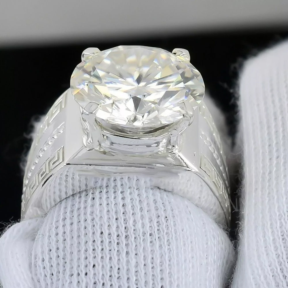 6.65 ct DEW Certified Round Cut White Solitaire Moissanite Ring In Gold Vermeil