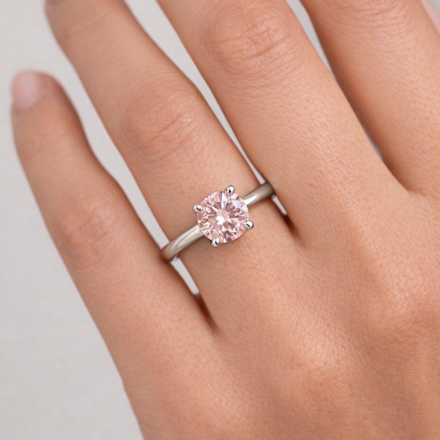 Certified 3 ct DEW Round Cut Pink Moissanite Solitaire Ring in Gold Plated Vermeil