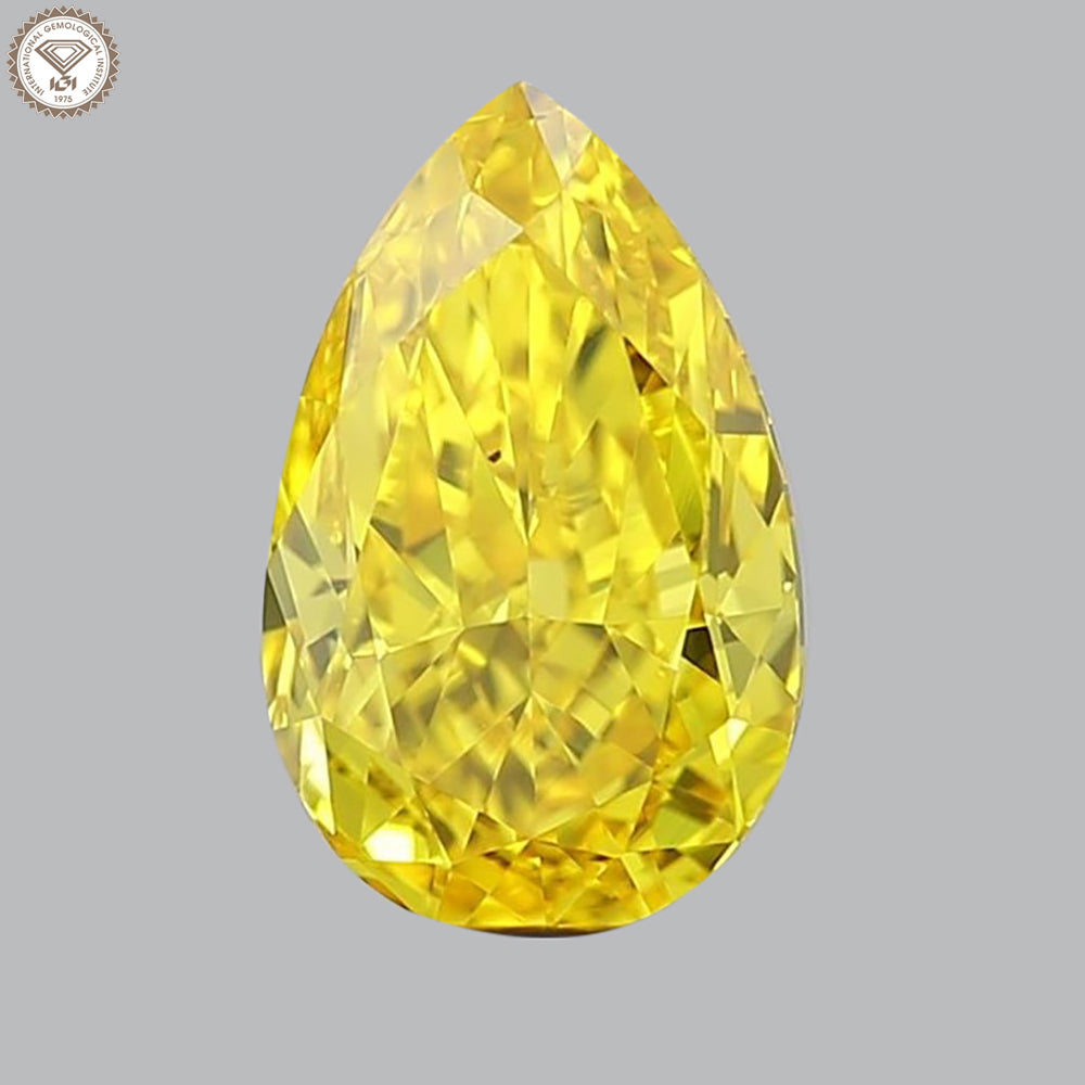 IGI Certified 1.58 Ct. Pear Modified Brilliant Cut HPHT Diamond Fancy Vivid Yellow VS2 Clarity