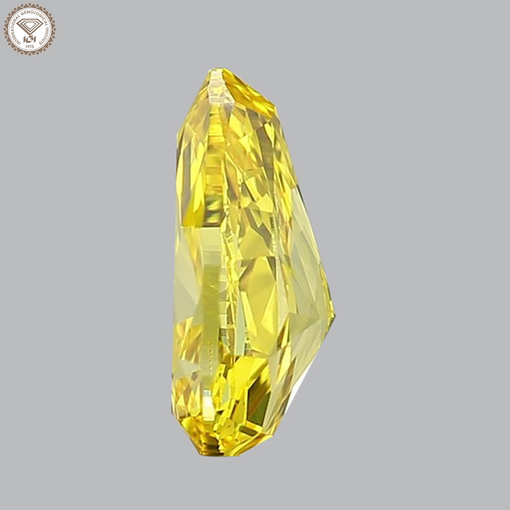 IGI Certified 1.58 Ct. Pear Modified Brilliant Cut HPHT Diamond Fancy Vivid Yellow VS2 Clarity