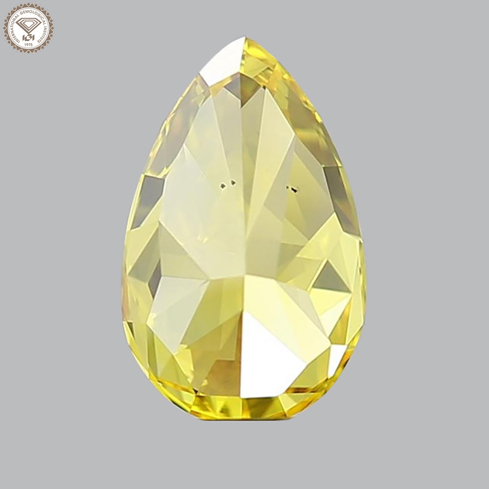 IGI Certified 1.58 Ct. Pear Modified Brilliant Cut HPHT Diamond Fancy Vivid Yellow VS2 Clarity