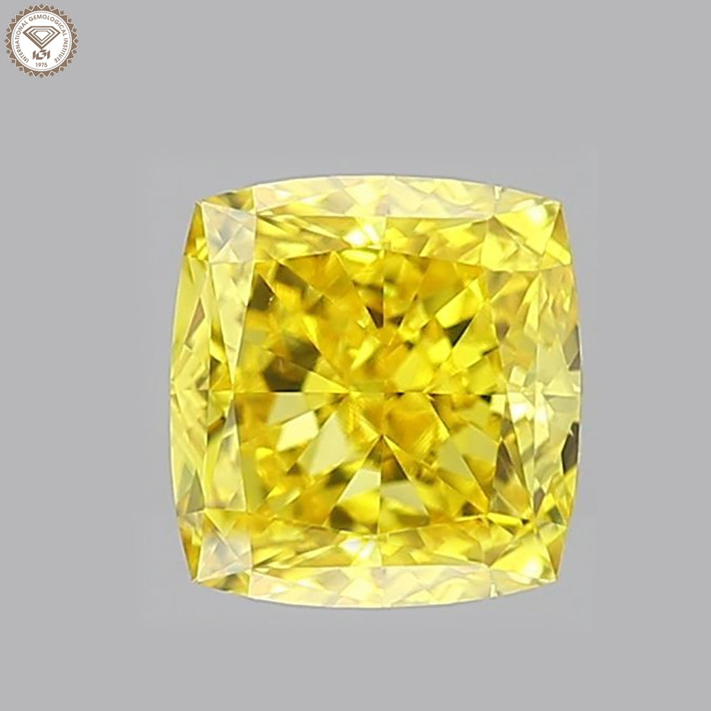 IGI Certified 1.17 Ct. Square Cushion Modified Brilliant Cut HPHT Diamond Fancy Vivid Yellow VVS2 Clarity