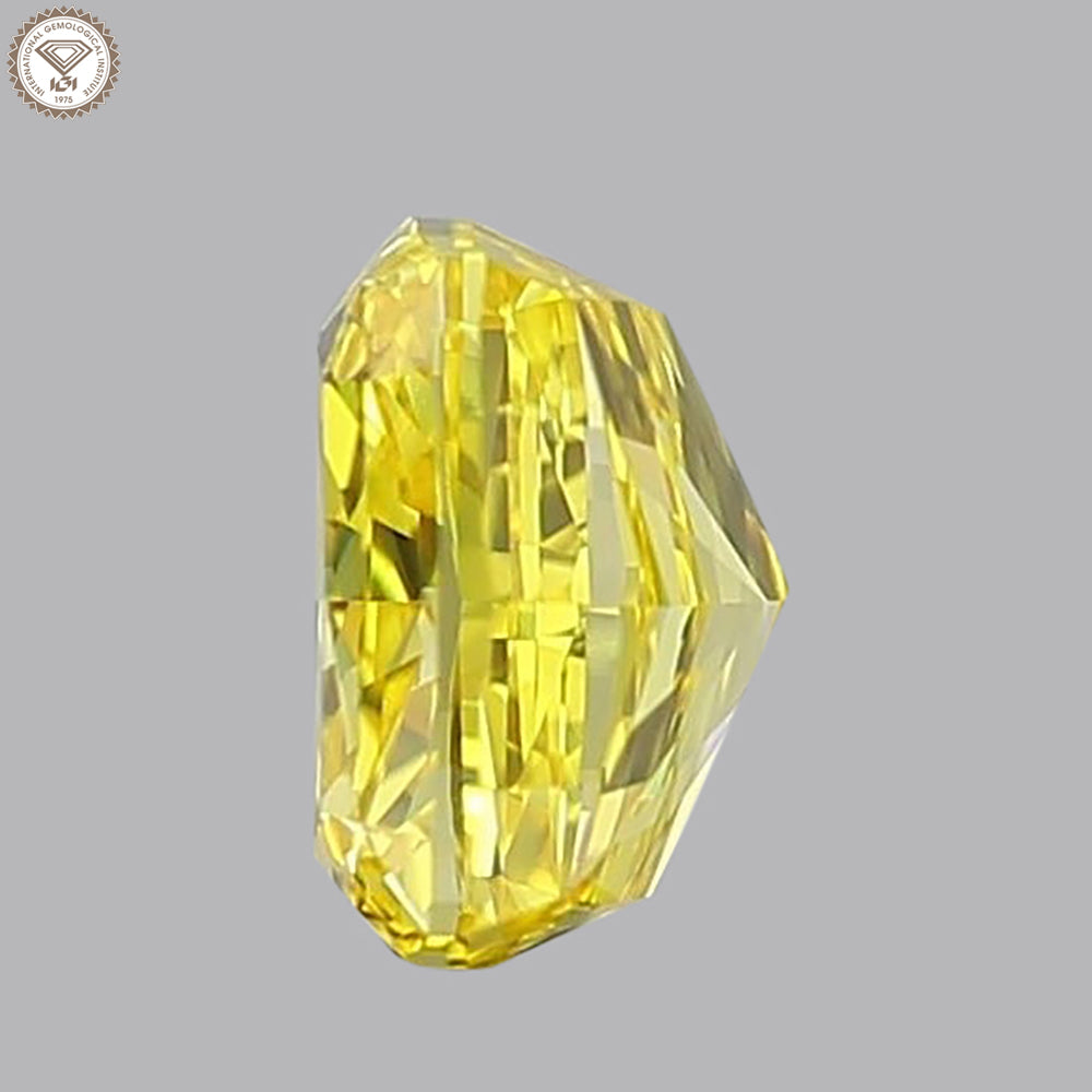 IGI Certified 1.17 Ct. Square Cushion Modified Brilliant Cut HPHT Diamond Fancy Vivid Yellow VVS2 Clarity