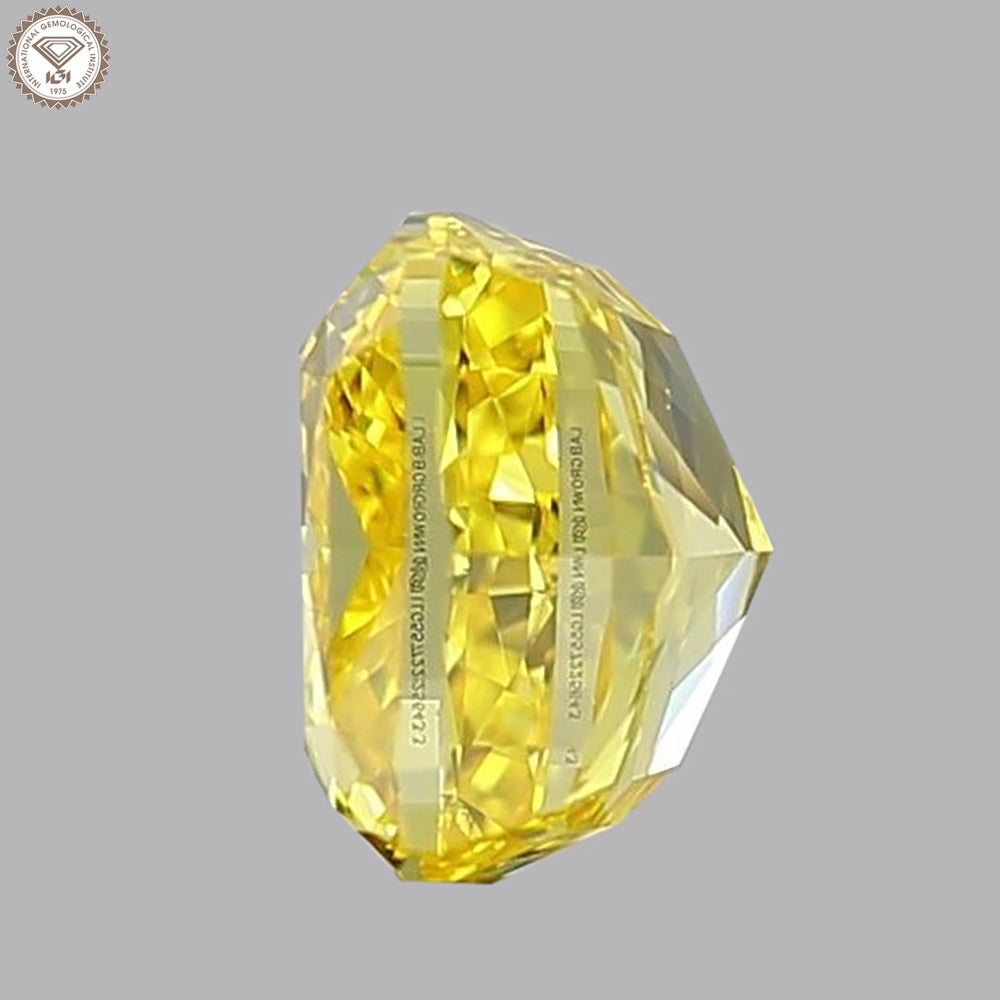 IGI Certified 1.52 Ct. Square Cushion Modified Brilliant Cut HPHT Diamond Fancy Vivid Yellow VS1 Clarity