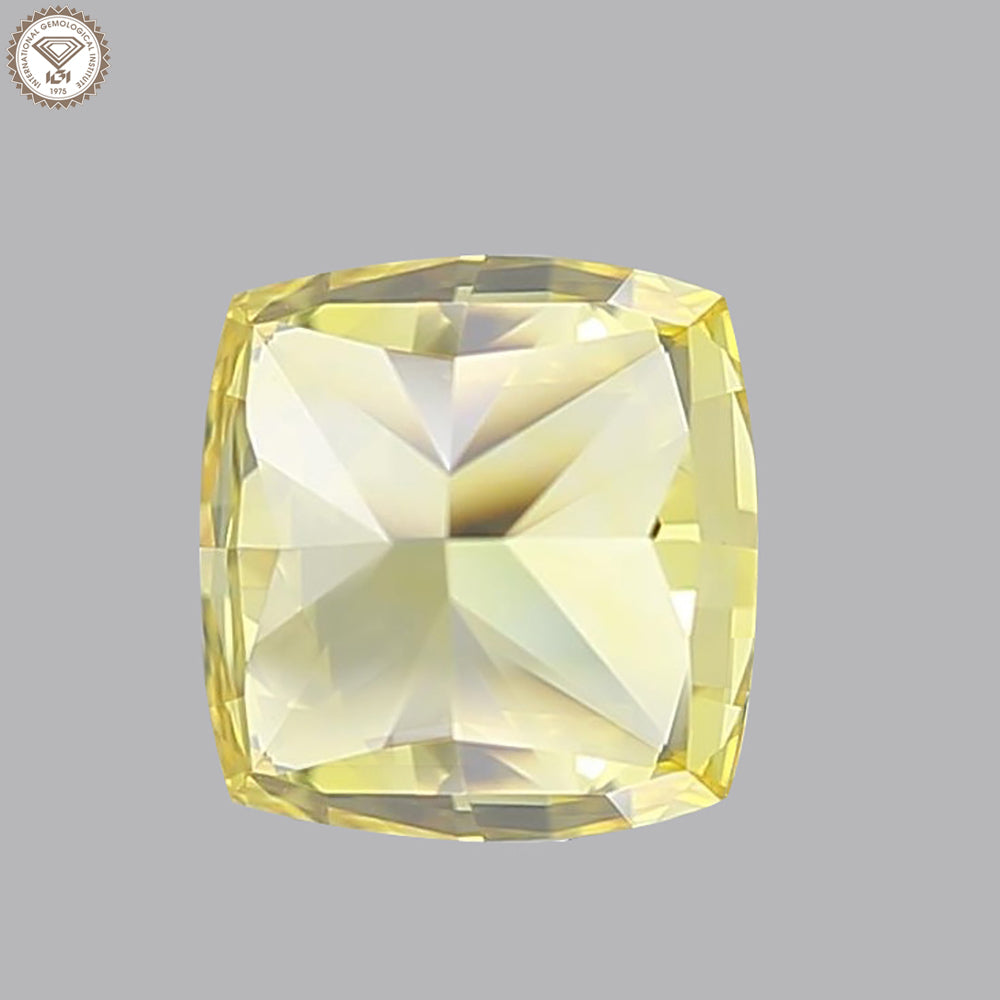 IGI Certified 1.52 Ct. Square Cushion Modified Brilliant Cut HPHT Diamond Fancy Vivid Yellow VS1 Clarity