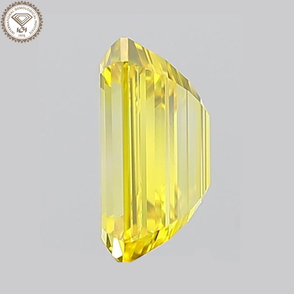 IGI Certified 1.66 Ct. Emerald Cut HPHT Diamond Fancy Vivid Yellow VS1 Clarity