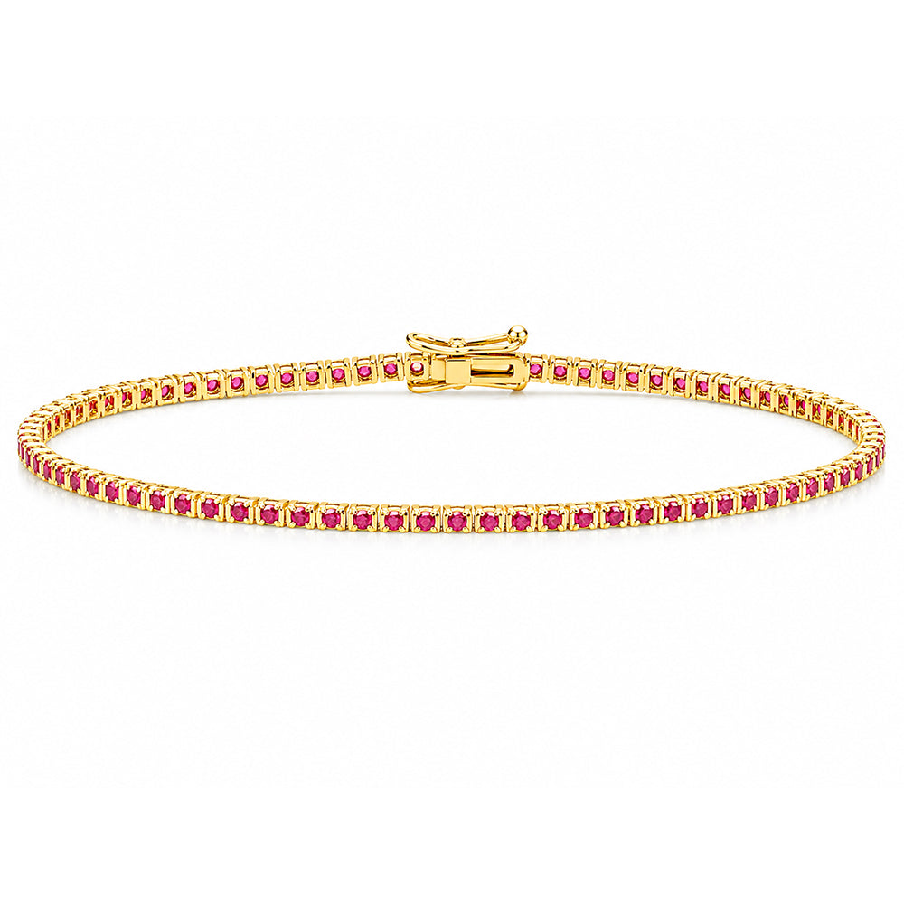 3Ct Round Cut Certified Natural Red Ruby Tennis Bracelet For Her 14k Yellow Gold