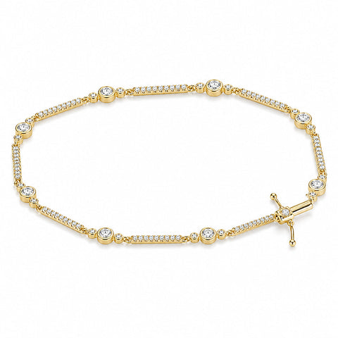 2Ct Round Cut Natural Diamond GH SI Women's Tennis Bracelet Real 14k Yellow Gold