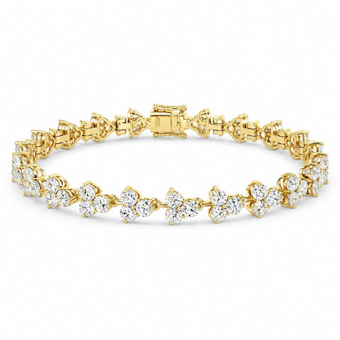 100% Natural Diamond Wedding Engagement 3-Stone Tennis Bracelet 14Kt Yellow Gold