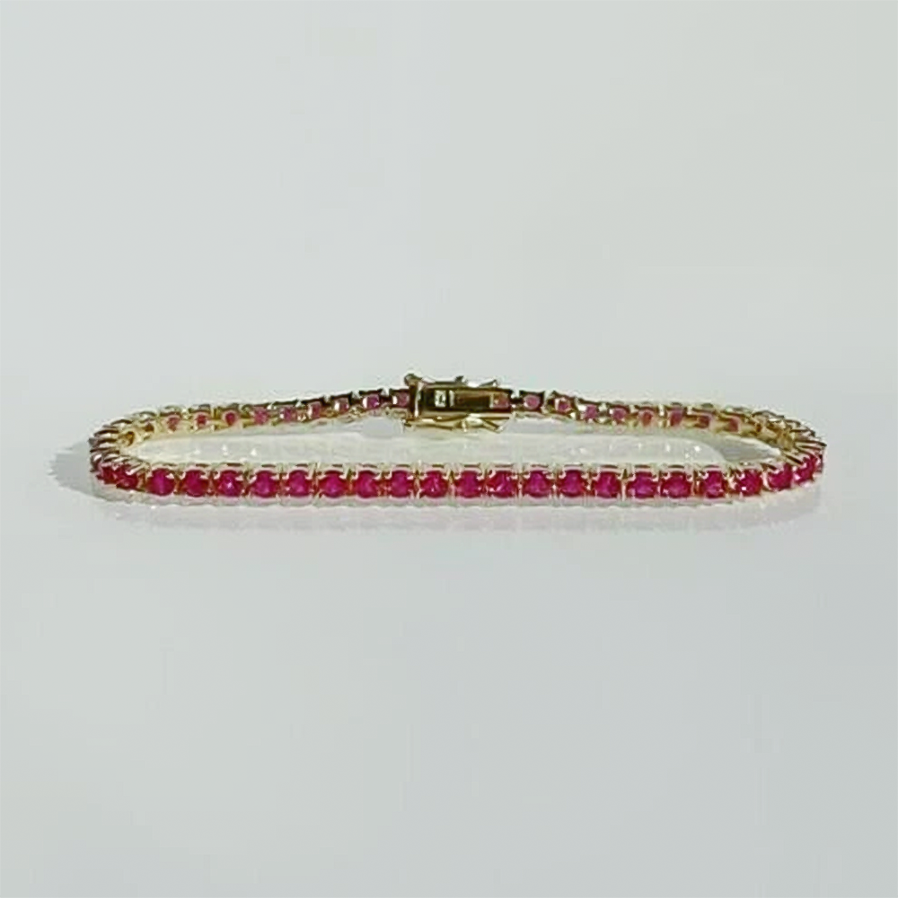 Natural 4.25 Ct Round Cut Red Ruby 14k Yellow Gold Tennis Bracelet For Women - Image 2 - GEMHUB
