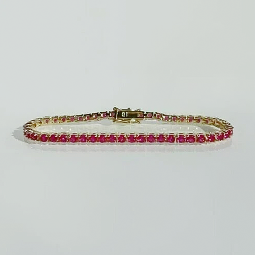 Natural 4.25 Ct Round Cut Red Ruby 14k Yellow Gold Tennis Bracelet For Women - Image 4 - GEMHUB
