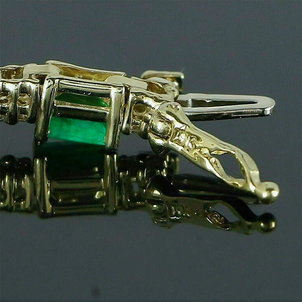 Natural Green Emerald & Diamond Women's Tennis Bracelet Solid 14k Yellow Gold - Image 2 - GEMHUB