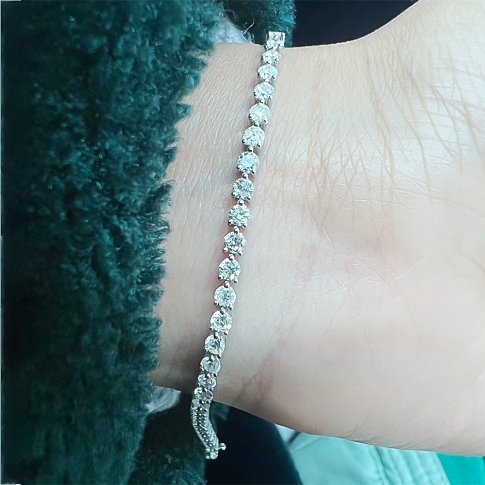 IGI Natural 4.00Ct Diamond 3-Prongs Set Martini Style Tennis Bracelet 14Kt Gold - GEMHUB