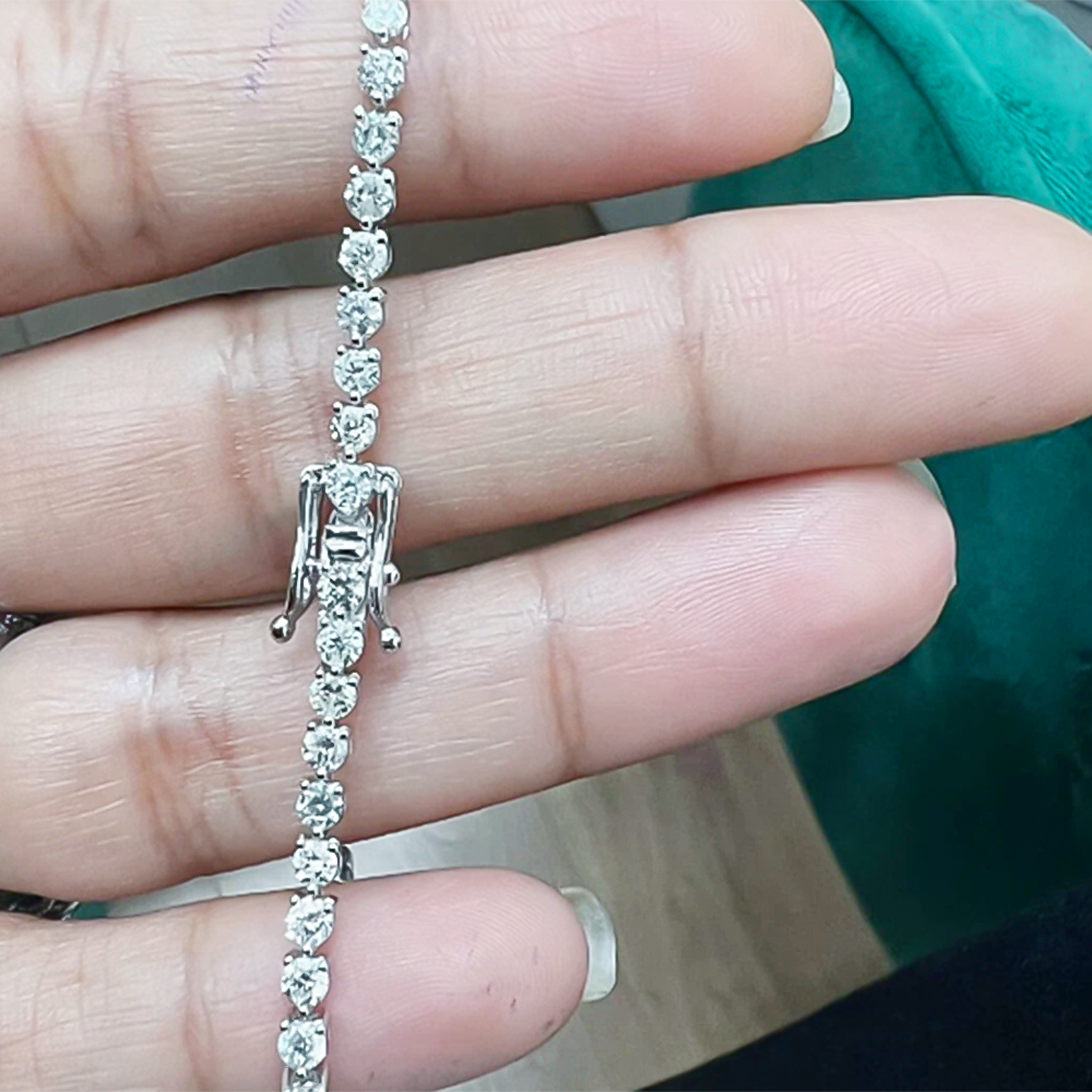 IGI Natural 4.00Ct Diamond 3-Prongs Set Martini Style Tennis Bracelet 14Kt Gold - Image 2 - GEMHUB