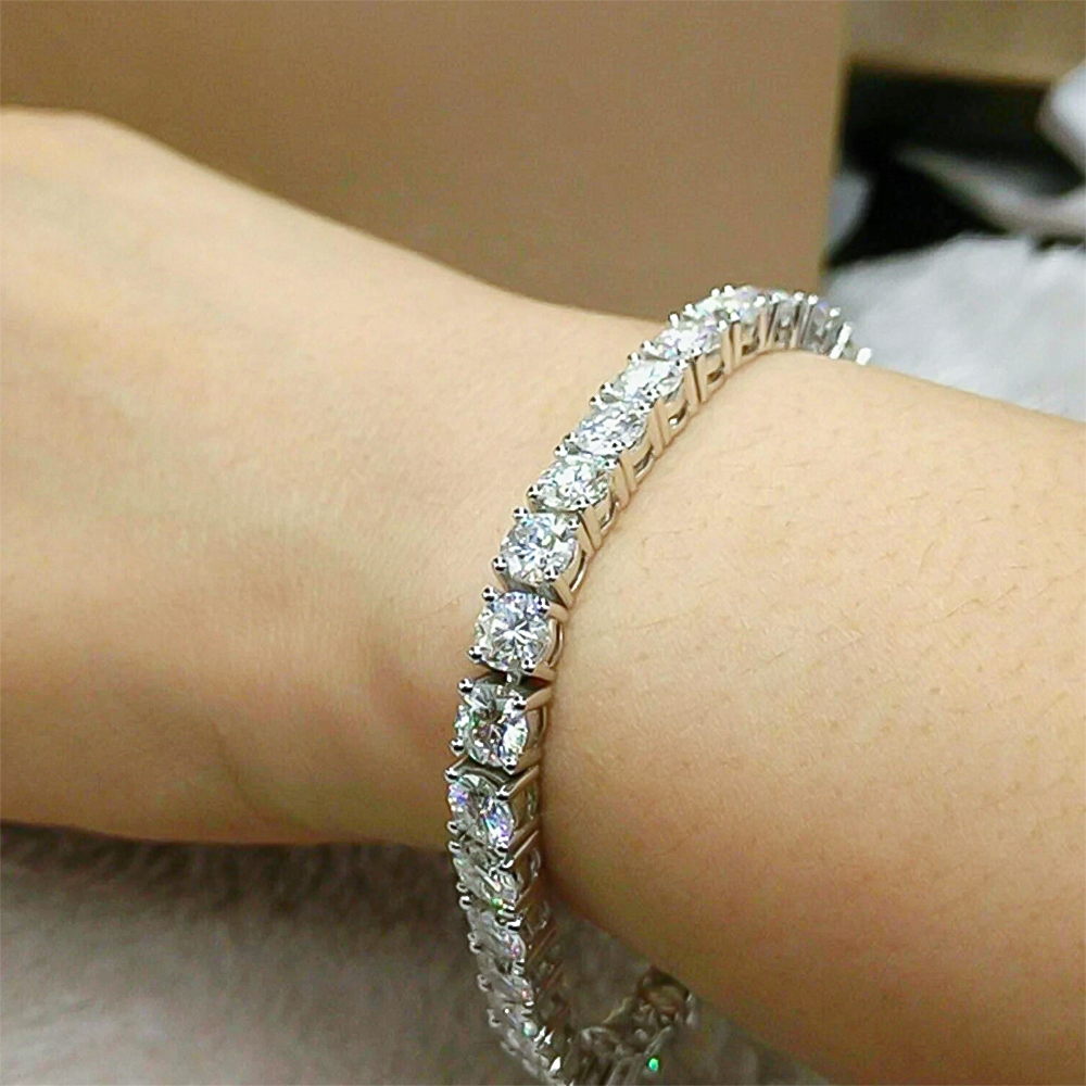 Luxury Bridal Tennis Bracelet Wedding Gift 14K White Gold Round Natural Diamond - GEMHUB