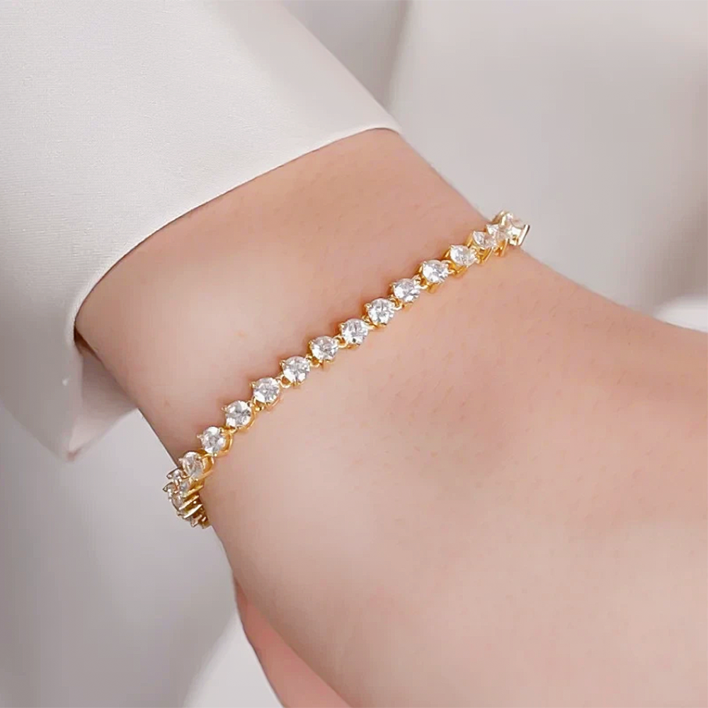 Valentine Special 3Ct Round IGI Natural Diamond Tennis Bracelet 14k Yellow Gold - GEMHUB