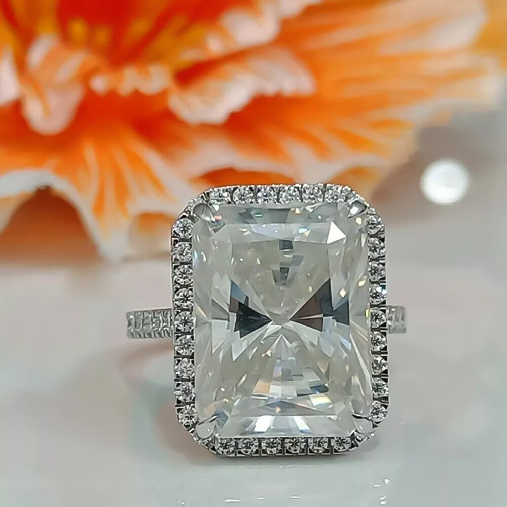 3.95 Ct Certified Radiant Cut Off White Moissanite Ring – Gift for Her 18K Gold Pla 18K Gold Plated