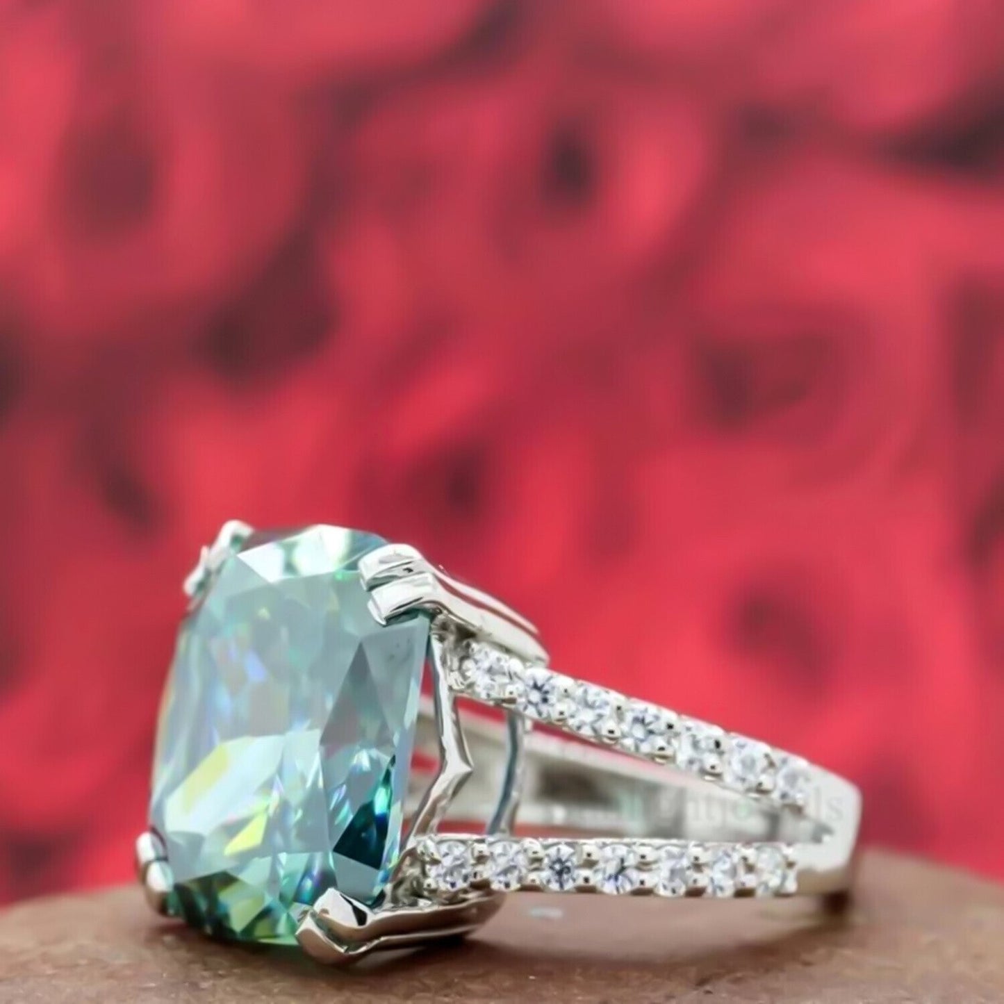 12.50 Ct Cushion Cut Blue Moissanite Ring Birthday Gift for Wife 18K Gold Plated Ve 18K Gold Plated